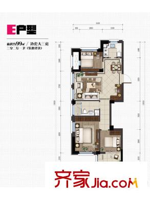 美好桂花星座E戶型 3室2廳1衛(wèi)1廚