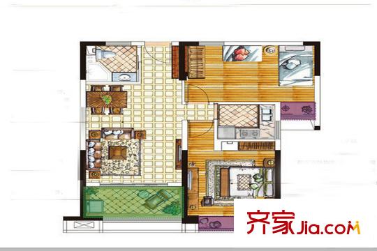 杭州碧桂園82方二室二廳戶(hù)型 2室2廳1衛(wèi)1廚