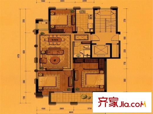 平瑞瑞和園G戶型109.27方 3室2廳1衛(wèi)1廚