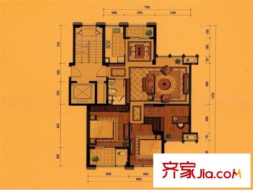 平瑞瑞和園E戶型 102.71方 3室2廳1衛(wèi)1廚