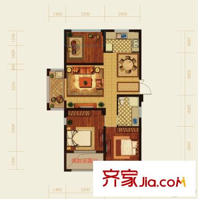 瑞麒時(shí)代A戶型 3室2廳1衛(wèi)1廚