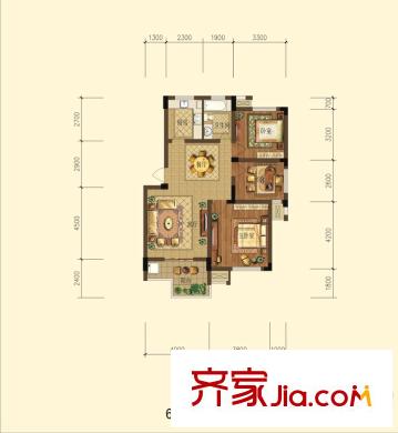 北湖綠洲花園I2戶型圖 3室2廳1衛(wèi)1廚