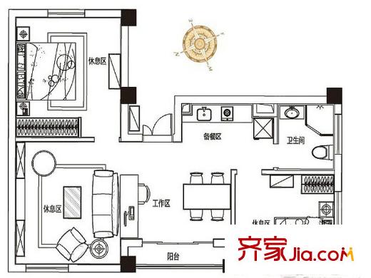 錢江?之江新天地86.09平方米戶型 2室2廳1衛(wèi)1廚