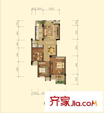 北湖綠洲花園B1戶型圖 3室2廳1衛(wèi)1廚