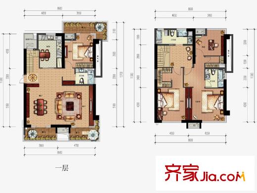金隅江城府4號樓、5號樓復式戶型215方 4室2廳3衛(wèi)1廚