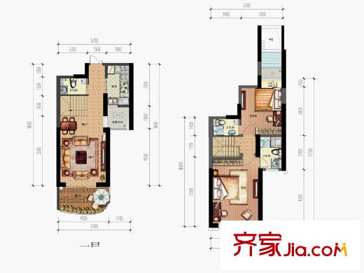 金隅江城府4#5#樓復式90方戶型 2室2廳3衛(wèi)1廚