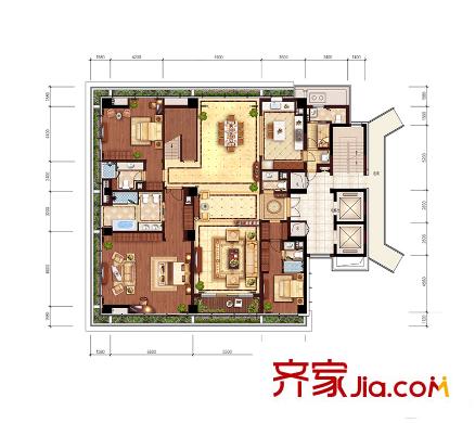 綠城棲云E戶型597方躍層下 3室4廳4衛(wèi)1廚