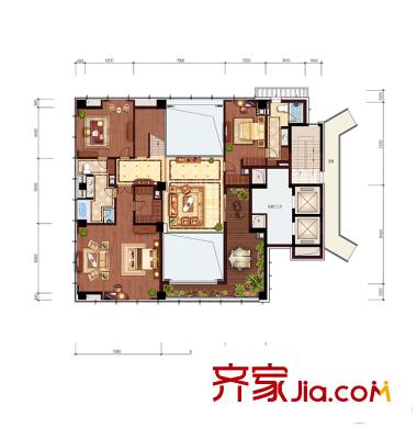 綠城棲云E戶型597方躍層上 3室4廳2衛(wèi)1廚