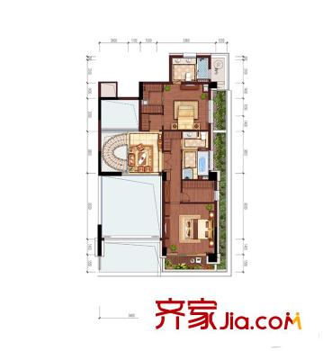 綠城棲云F戶型躍層上層 2室3廳2衛(wèi)1廚