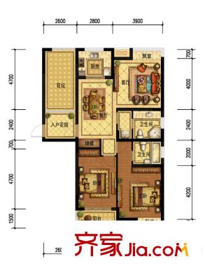 廣廈天都城紫韻公寓1#樓E2 3室2廳2衛(wèi)1廚