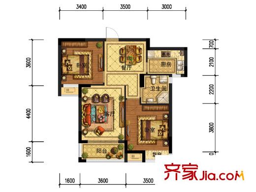 廣廈天都城紫韻公寓7#樓B7戶型 2室2廳1衛(wèi)1廚