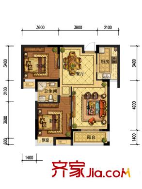 廣廈天都城紫韻公寓6#樓B6戶型 2室2廳1衛(wèi)1廚