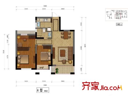 元茂欣苑A戶型奇數(shù)層 3室2廳1衛(wèi)1廚