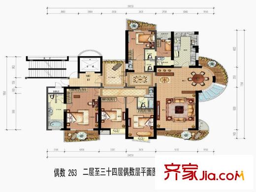 金隅江城府3-B戶型偶數(shù)層 5室2廳5衛(wèi)1廚