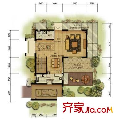 金都莫干山陽光田園B6戶型一樓 3室4廳4衛(wèi)1廚