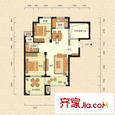 逸居城G5-2戶型 2室2廳1衛(wèi)1廚