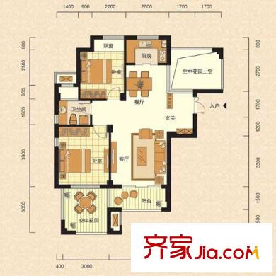 逸居城G5-1戶型 2室2廳1衛(wèi)1廚