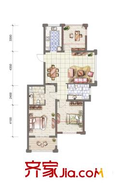 嘉凱城名城博園3E戶型 112方 3室2廳2衛(wèi)1廚
