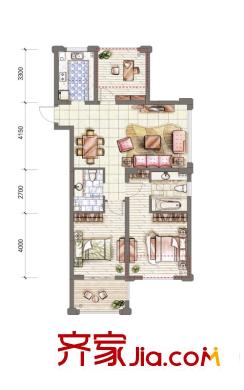 嘉凱城名城博園3F戶型 113方 3室2廳2衛(wèi)1廚