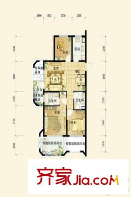 保利玫瑰灣A戶型邊套135方戶型 3室2廳2衛(wèi)1廚