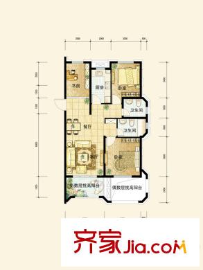 保利玫瑰灣9號樓約87方F戶型 3室2廳2衛(wèi)1廚