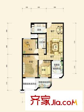 保利玫瑰灣10號樓約89方J戶型 3室2廳2衛(wèi)1廚