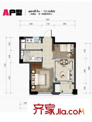 美好桂花星座A戶型 2室2廳1衛(wèi)1廚