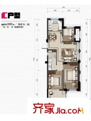 美好桂花星座C戶型 3室2廳1衛(wèi)1廚