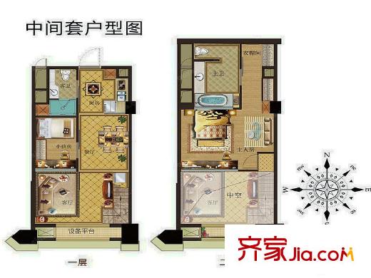 富邦星座中間套loft戶(hù)型圖 2室2廳2衛(wèi)1廚