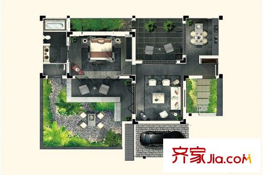 綠城安吉桃花源C2戶型 1室2廳1衛(wèi)1廚