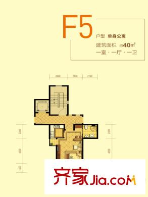 綠城翡翠灣F5戶型 1室1廳1衛(wèi)1廚