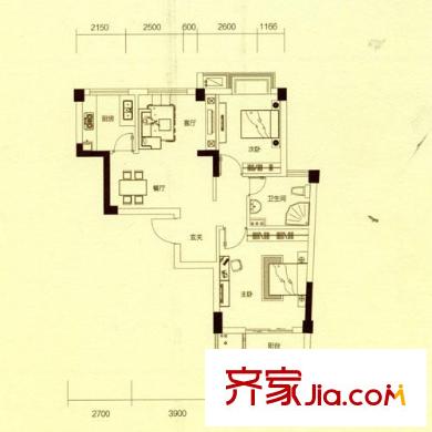 東廈東港花苑D5戶型 2室2廳1衛(wèi)1廚
