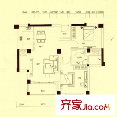 東廈東港花苑F2戶型 2室2廳1衛(wèi)1廚