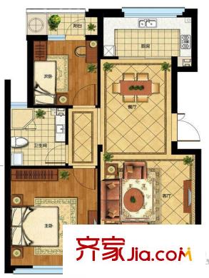 美好桂花溪園86.21方戶型 2室2廳1衛(wèi)1廚