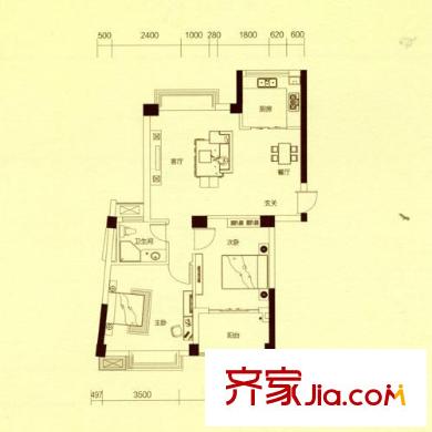 東廈東港花苑F3戶型 2室2廳1衛(wèi)1廚