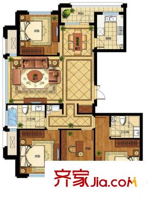 美好桂花溪園154.54方戶型 3室2廳2衛(wèi)1廚