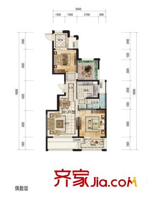 僑福一品高爾夫H1戶型圖 2室2廳1衛(wèi)1廚