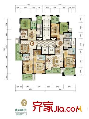 僑福一品高爾夫F2G1戶型圖 4室2廳2衛(wèi)1廚
