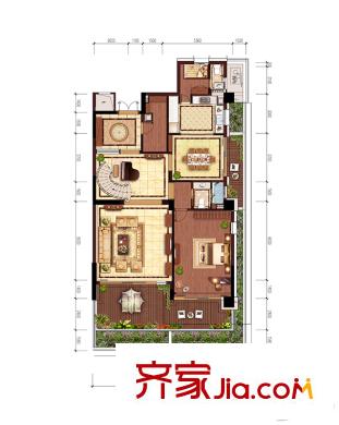 綠城棲云F戶型躍層下層 3室4廳2衛(wèi)1廚