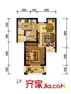 廣廈天都城紫韻公寓6#樓C3戶型 1室2廳1衛(wèi)1廚
