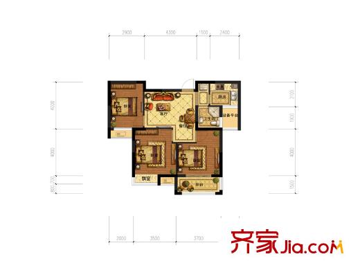 廣廈天都城紫韻公寓三室兩廳B3戶型 3室2廳1衛(wèi)1廚