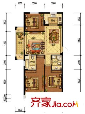 廣廈天都城紫韻公寓7#樓A7戶型 3室2廳2衛(wèi)1廚