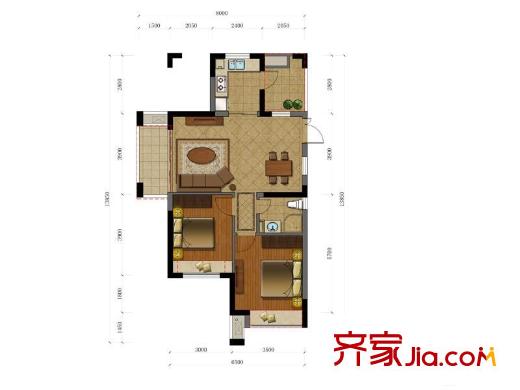 元茂欣苑B戶型偶數(shù)層 2室2廳1衛(wèi)1廚