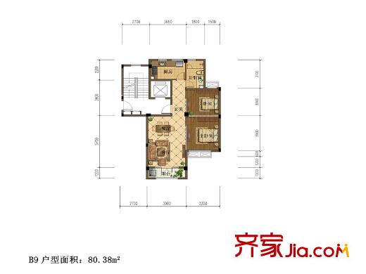 中交悅西溪B9戶(hù)型 2室2廳1衛(wèi)1廚