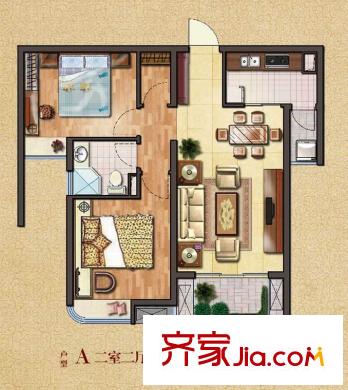 中糧云濤名苑A戶型 2室2廳1衛(wèi)1廚