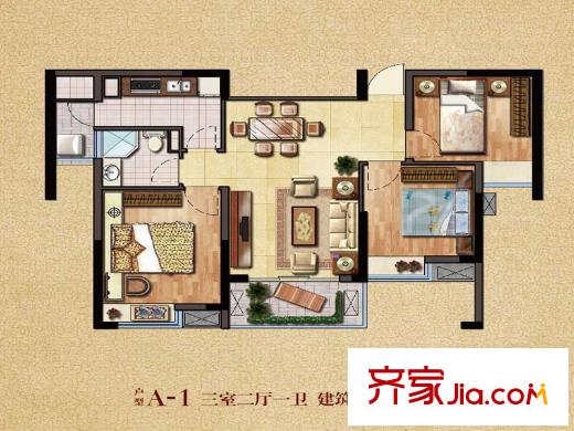 中糧云濤名苑A1戶型圖 3室2廳1衛(wèi)1廚
