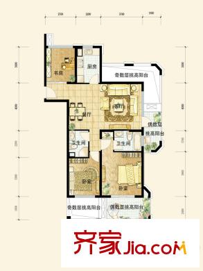 保利玫瑰灣10號樓約88方L戶型 3室2廳2衛(wèi)1廚