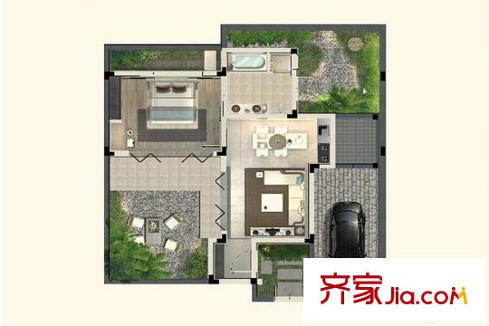 綠城安吉桃花源S1戶型 1室2廳1衛(wèi)1廚
