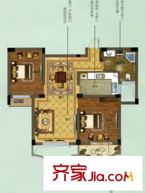 林溪閑庭B奇數(shù)戶型 2室2廳1衛(wèi)1廚