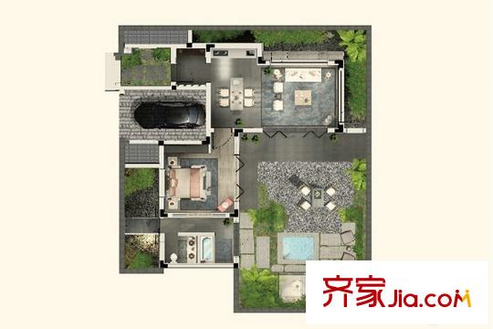 綠城安吉桃花源C1戶型 1室2廳1衛(wèi)1廚